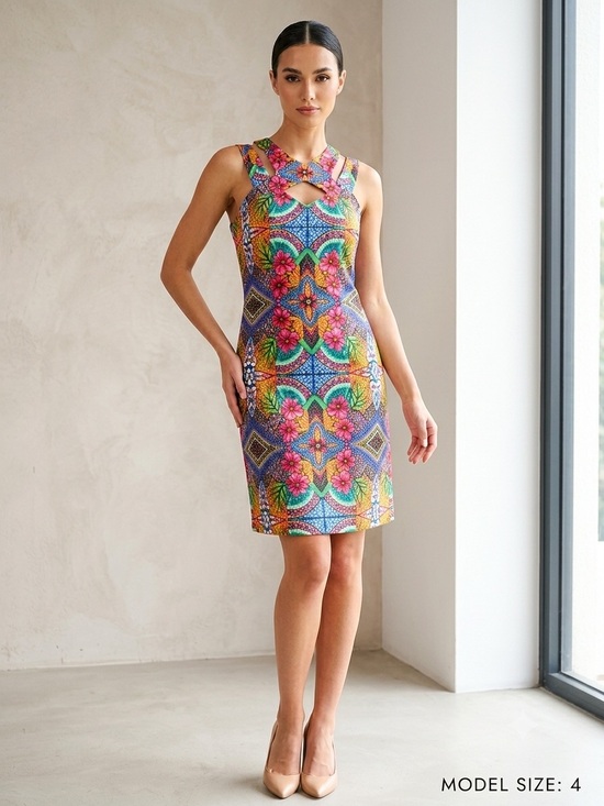 Taylor Dresses & Skirts - Taylor Size 4 Colorful Floral Geometric Cutout Sheath Dress